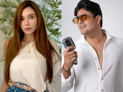 Foto de João Lima e sua esposa em um ambiente de estúdio de rádio