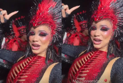 Foto de uma equipe de Rádio Estação Plus durante o Desfile das Campeãs de SP.