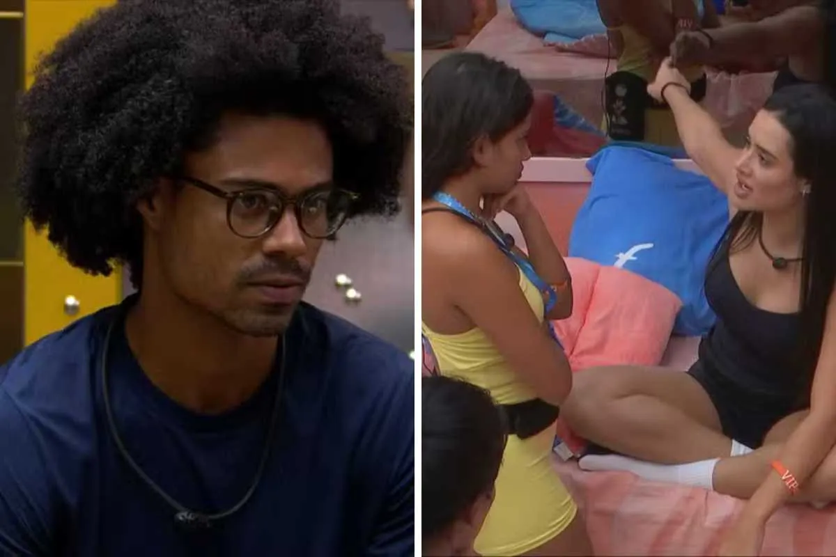 Fotomontagem de Breno e Jordana conversando com Gabi na BBB