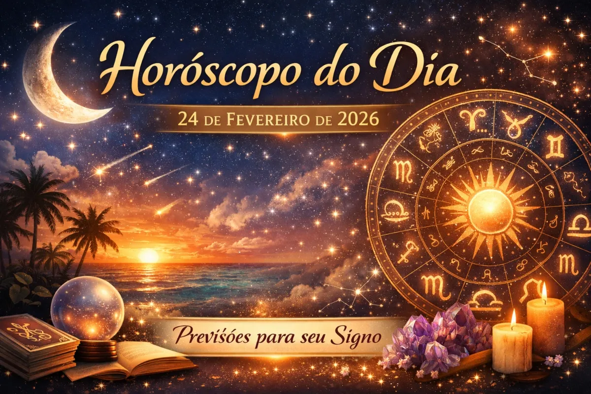 Imagem do horóscopo do dia 24 de fevereiro de 2026 publicado pela Rádio Estação Plus