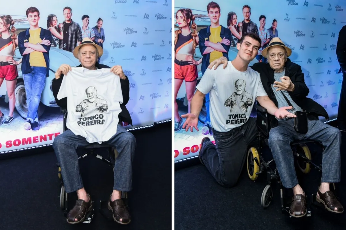 Imagem da equipe da Estação Plus ao lado do Velho Fusca