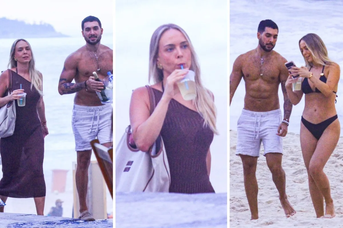 Imagem da estação de rádio Plus em praia com Tata Estaniecki