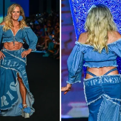 Helo Pinheiro no Rio Fashion Week com uma apresentação surpreendente do Blue Man