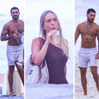 Imagem da estação de rádio Plus em praia com Tata Estaniecki