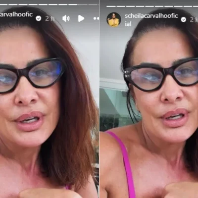 Scheila Carvalho em estúdio da Rádio Estação Plus